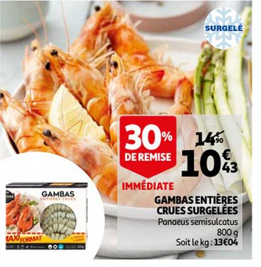 Gambas Entières Crues Surgelées