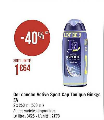 gel douche active sport cap tonique ginkgo fa