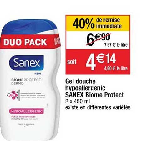 gel douche hypoallergénic sanex biome protect 40% de remise immédiate 40% de remise immédiate