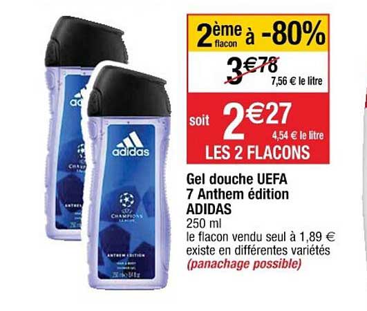 gel douche uefa 7 anthem édition adidas 2ème flacon à -80%
