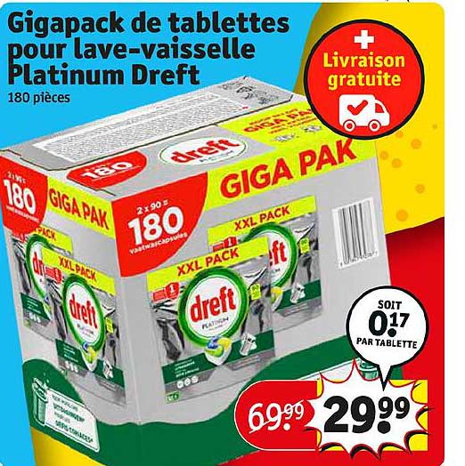 gigapack de tablettes pour lave-vaisselle platinum dreft