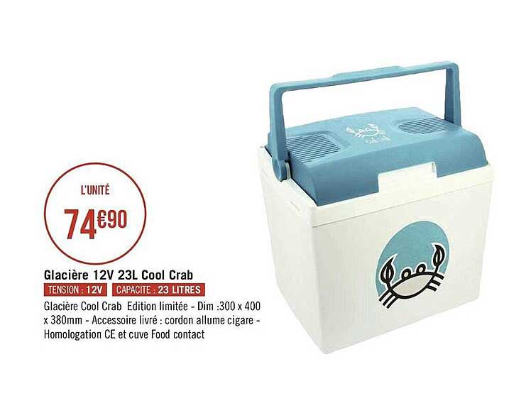 glacière 12v 23l cool crab
