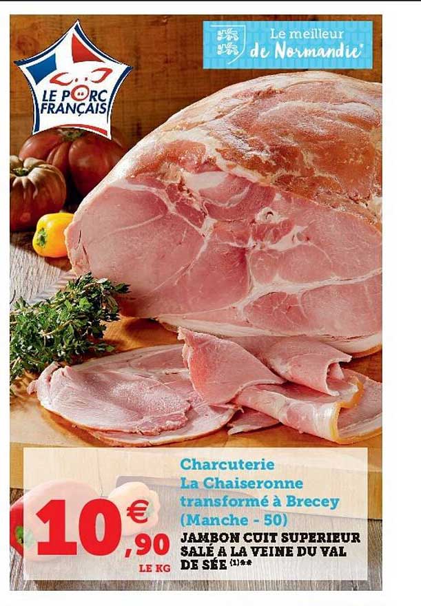 jambon cuit supérieur salé à la veine du val de sée