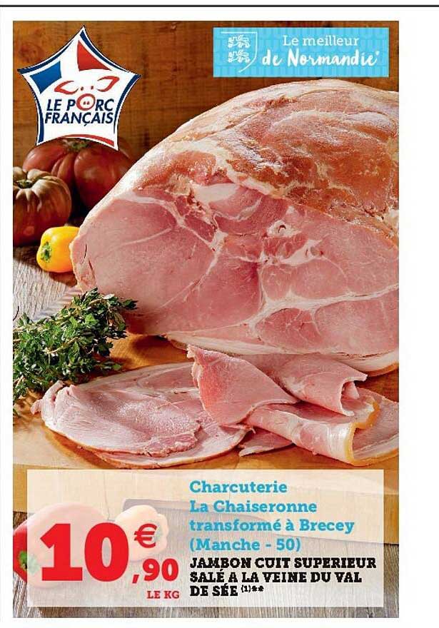 jambon cuit supérieur salé à la veine du val de sée