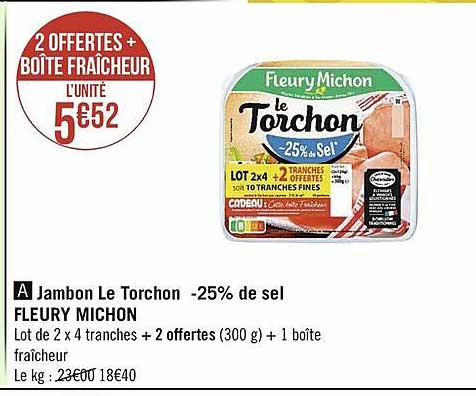 jambon le torchon -25% de sel fleury michon