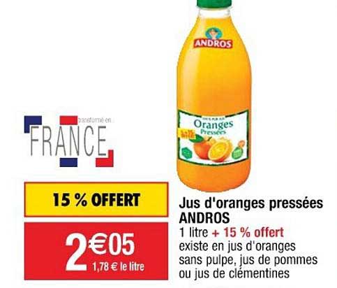 jus d'oranges pressées andros + 15 % offert