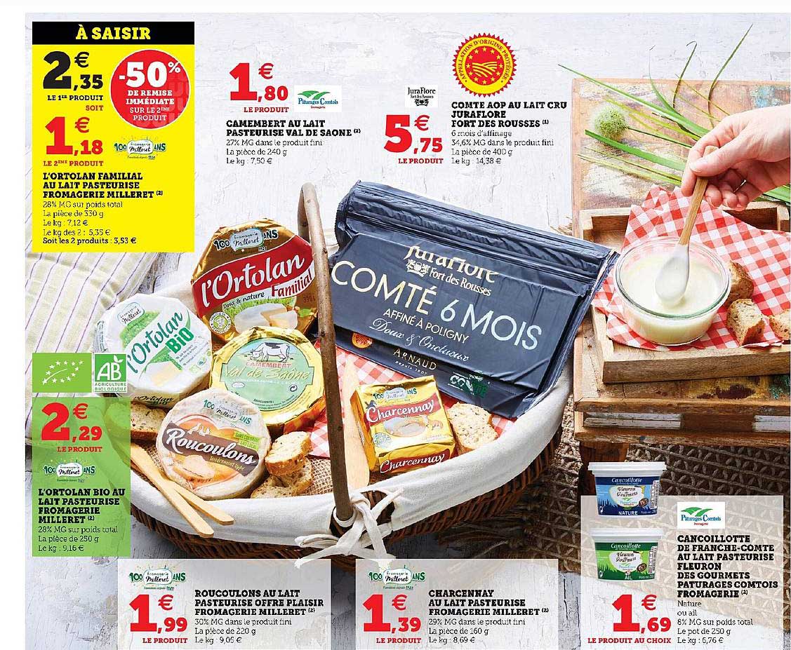 l'ortolan familial fromagerie milleret, l'ortolan bio, roucoulons fromagerie milleret, charcennay fromagerie milleret, cancoillotte de franche-comté fleuron des gourmets pâturages comtois fromagerie