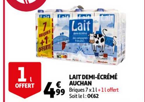 lait demi-écrémé auchan