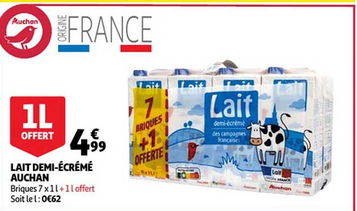 lait demi-écrémé auchan