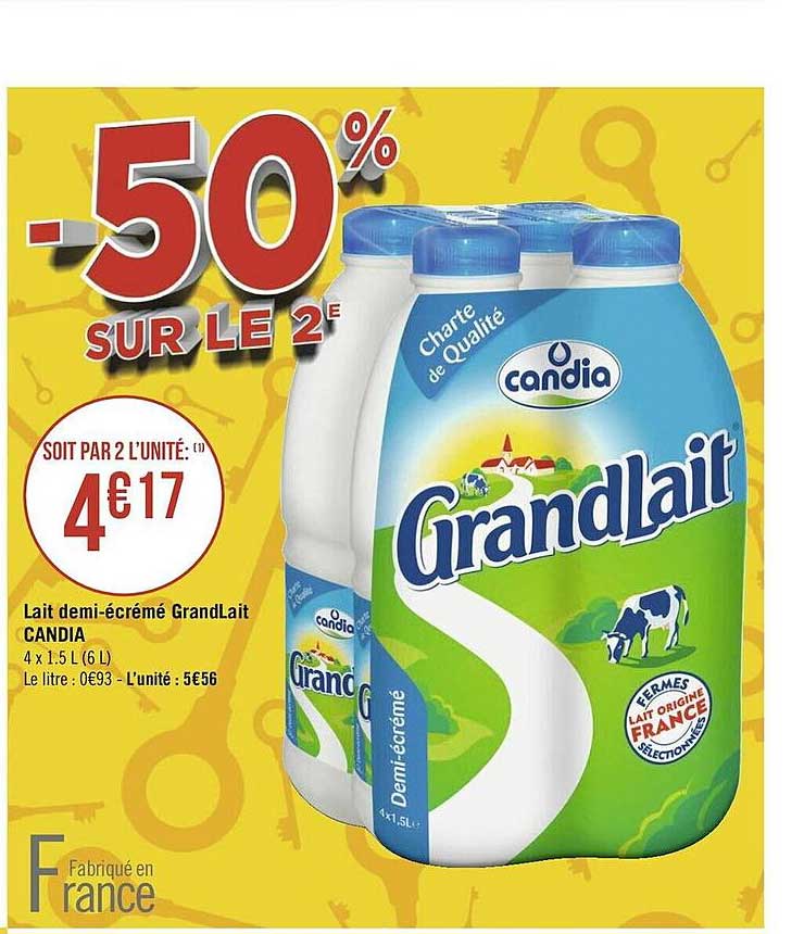 lait demi-écrémé grandlait candia