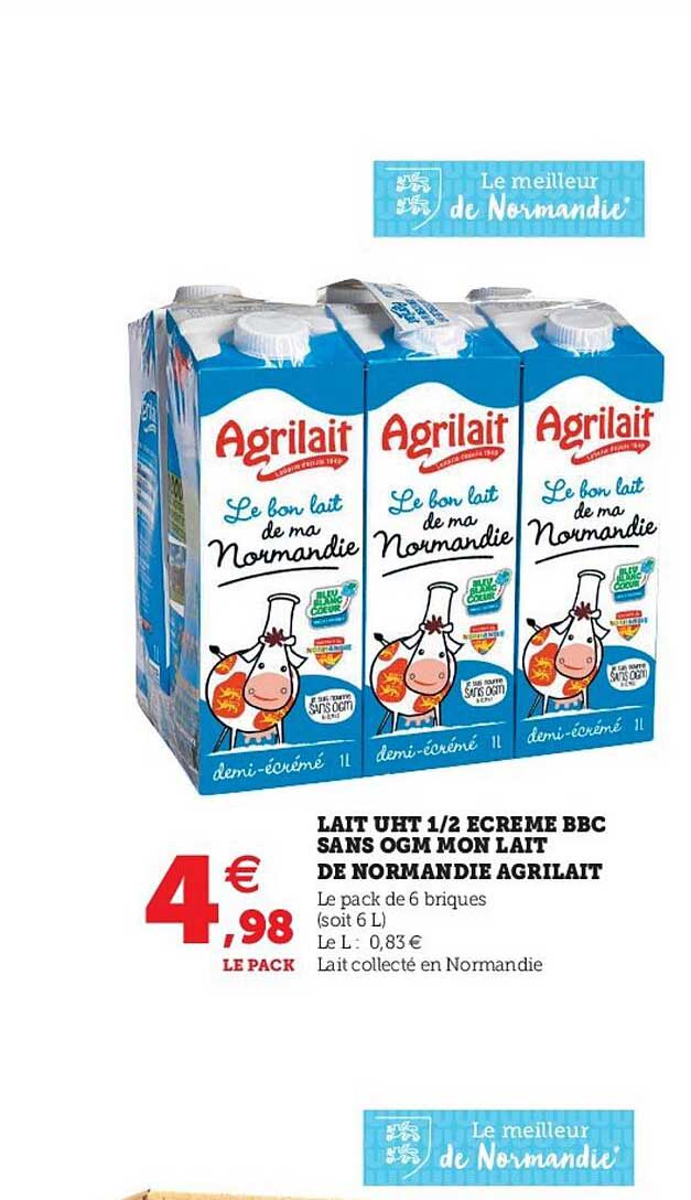 lait uht 1-2 écrémé bbc sans ogm mon lait de normandie agrilait