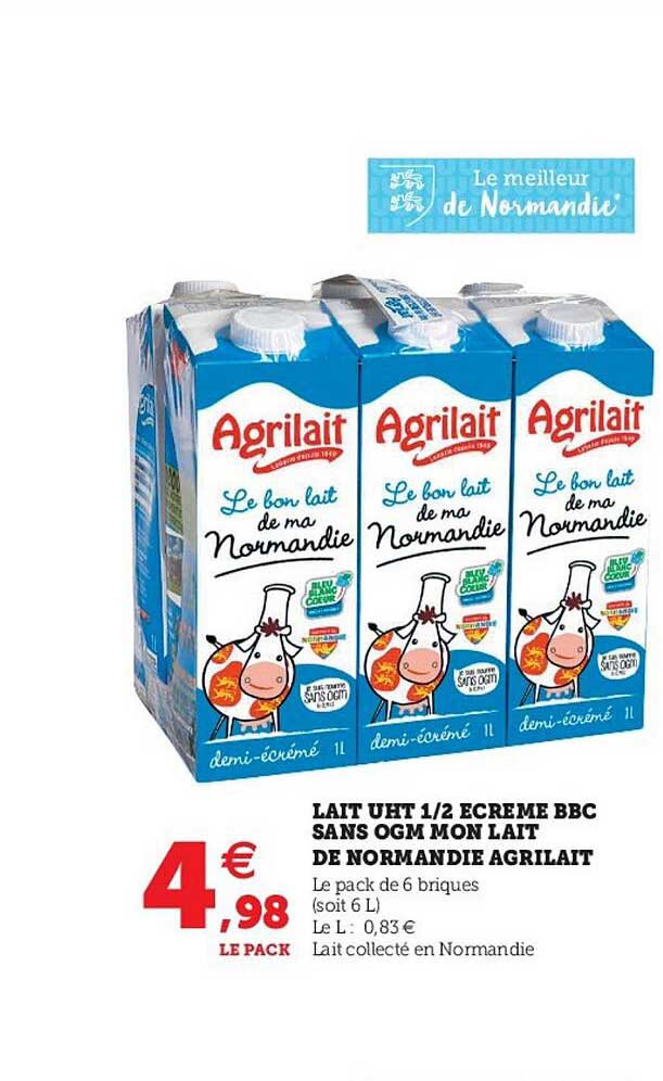 lait uht 1-2 écrémé bbc sans ogm mon lait de normandie agrilait