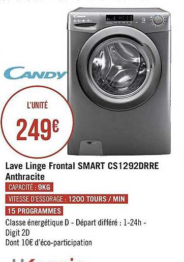 lave linge frontal smart cs1292drre anthracite candy