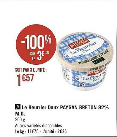 le beurrier doux paysan breton 82% m.g.