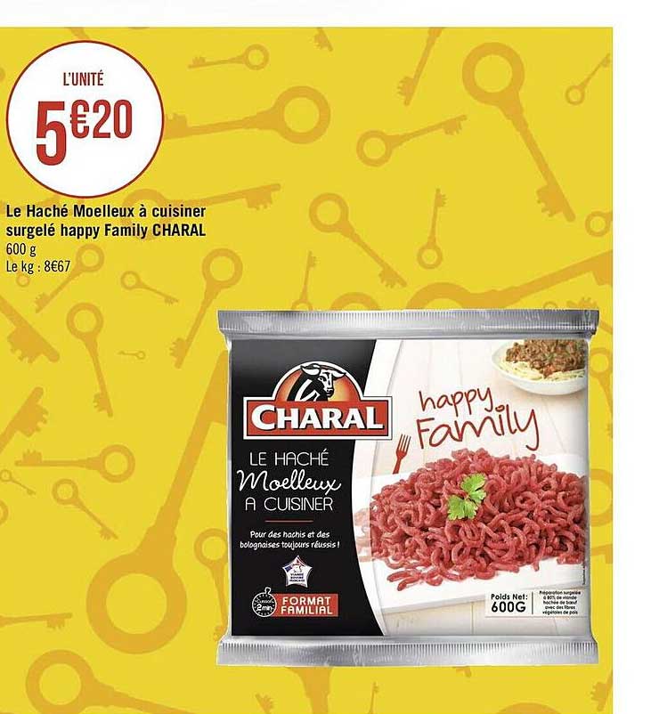le haché moelleux à cuisiner surgelé happy family charal