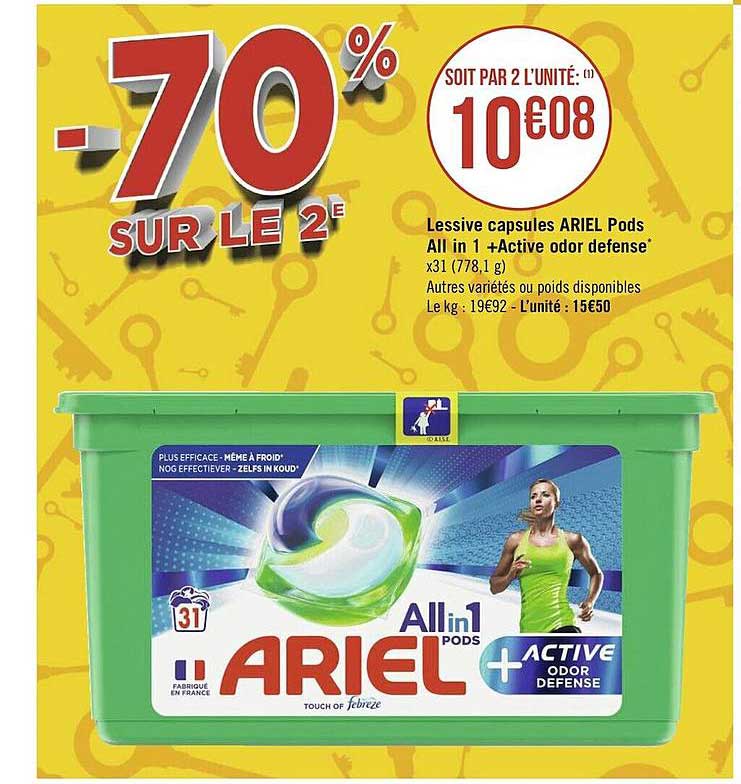 lessive capsules ariel pods all in 1 + active odor denfense