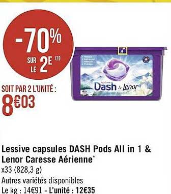lessive capsules dash pods all in 1 & lenor caresse aérienne