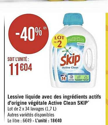 Lessive Liquide Avec Des Ingrédients Actifs L'origine Végétale Active Clean Skip