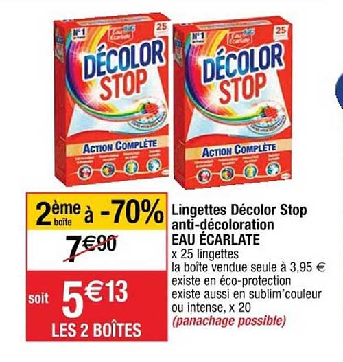 lingettes décolor stop anti-décoloration eau écarlate 2ème boîte à -70%