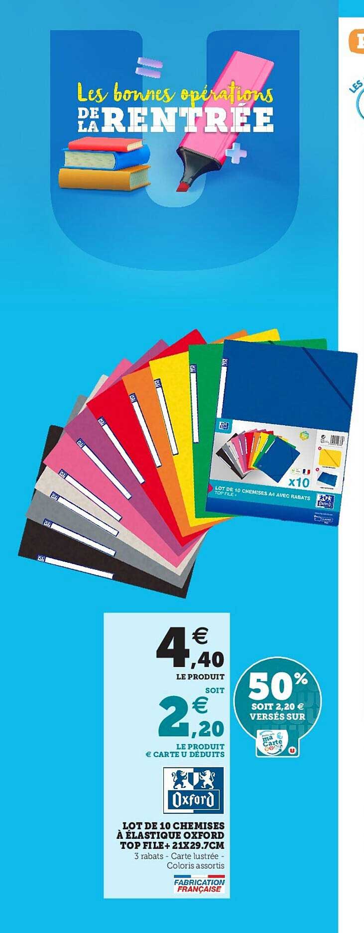 lot de 10 chemises à élastique oxford top file+ 21x29.7cm