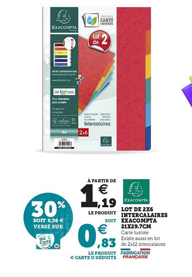 lot de 2x6 intercalaires exacompta 21x29.7cm