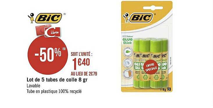 Lot De 5 Tubes De Colle 8 Gr Bic
