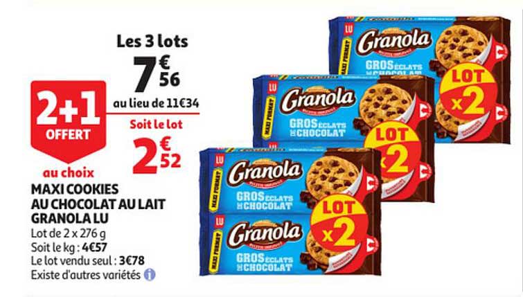 Maxi Cookies Au Chocolat Au Lait Granola Lu