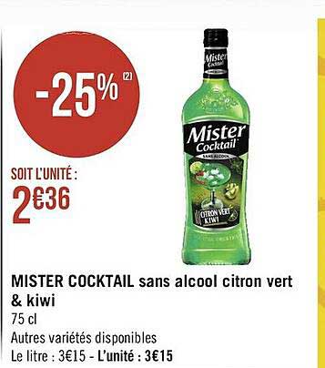 mister cocktail sans alcool citron vert & kiwi