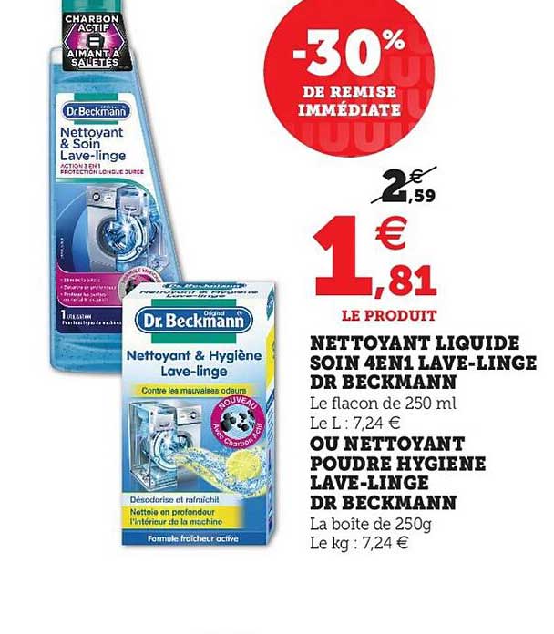 nettoyant liquide soin 4 en 1 lave-linge dr beckmann ou nettoyant pudre hygiène lave-linge dr beckmann