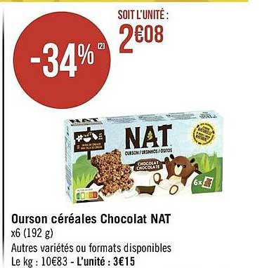 ourson céréales chocolat nat