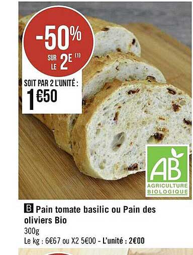 pain tomate basilic ou pain des oliviers bio
