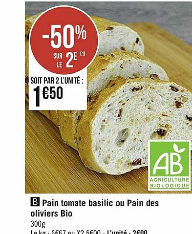 pain tomate basilic ou pain des oliviers bio