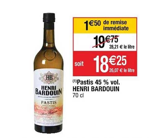 pastis 45 % vol.   henri  bardouin