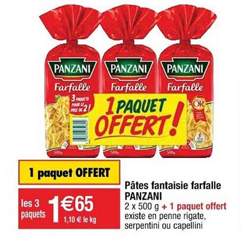 Pâtés Fantaisie Farfalle Panzani +1 Paquet Offert