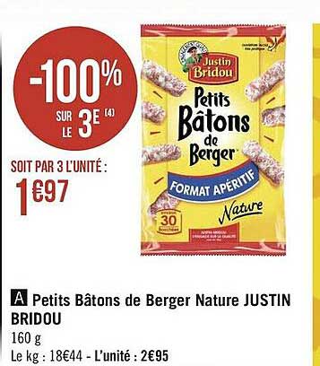petits bâtons de berger nature justin bridou