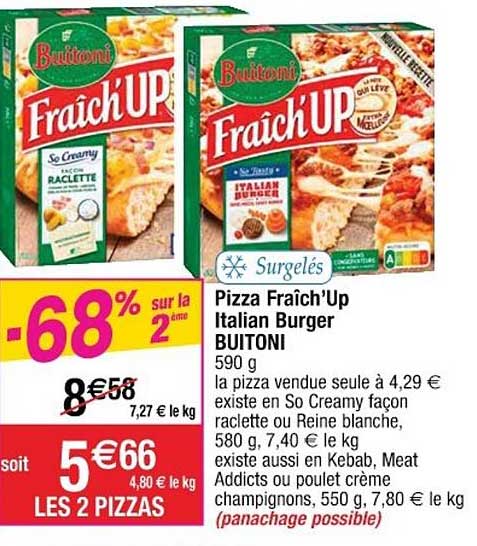 pizza fraîch'up italian burger buitoni -68% sur le 2ème