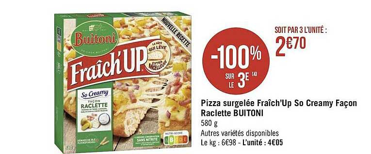 pizza surgelée fraîch'up so creamy façon raclette buitoni