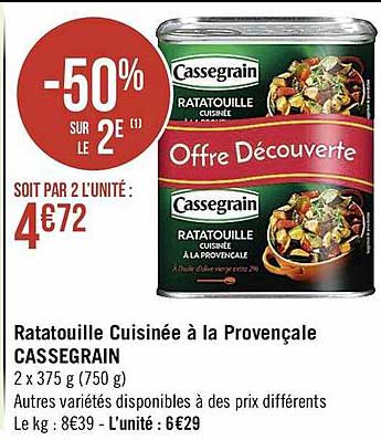 Ratatouille Cuisinée à La Provençale Cassegrain