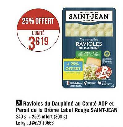 ravioles du dauphiné au comté aop et persil de la drôme label rouge saint-jean