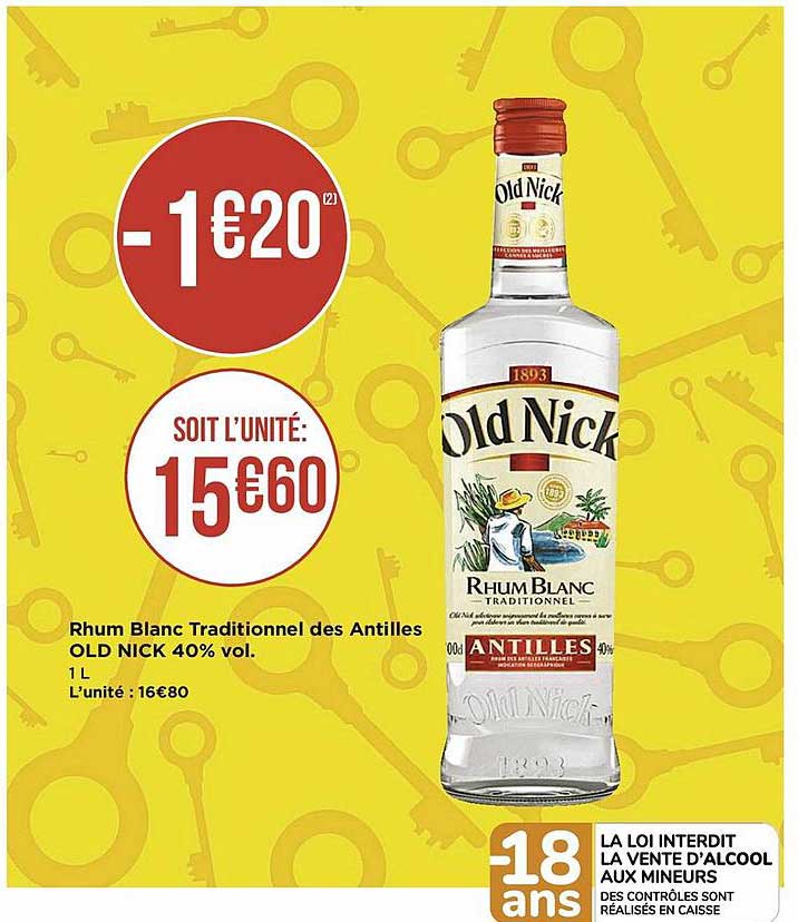 rhum blanc traditionnel des antilles old nick 40% vol.