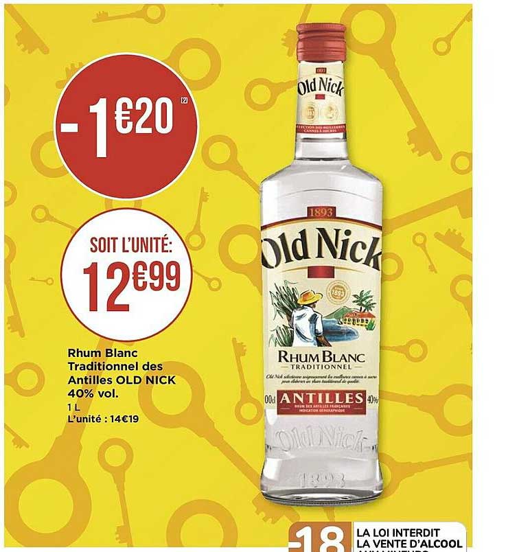 rhum blanc traditionnel des antilles old nick 40% vol.