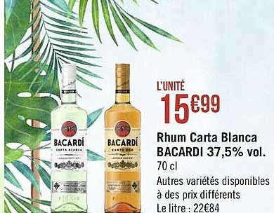rhum carta blanca bacardi 37,5% vol.
