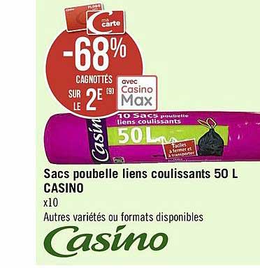 Sacs Poubelle Liens Coulissants 50 L Casino
