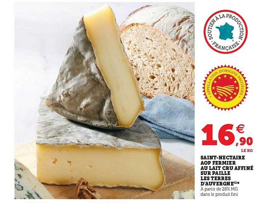 saint-nectaire aop fermier au lait cru affiné  sur paille les terres d'auvergne