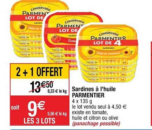 Sardines à L'huile Parmentier 2+1 Offert