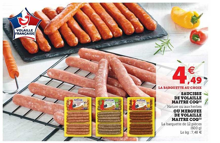 saucisse de volaille maître coq ou merguez de volaille maître coq