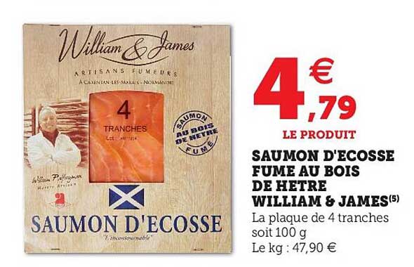 saumon d'écosse fumé au bois de hêtre william & james