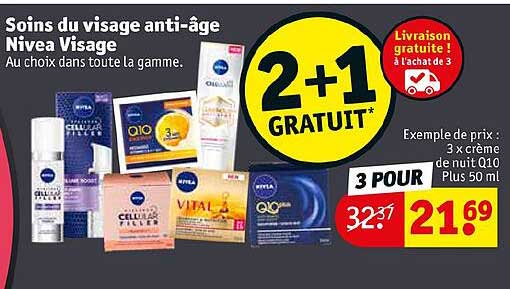 soins du visage anti-âge nivea visage 2+1 gratuis