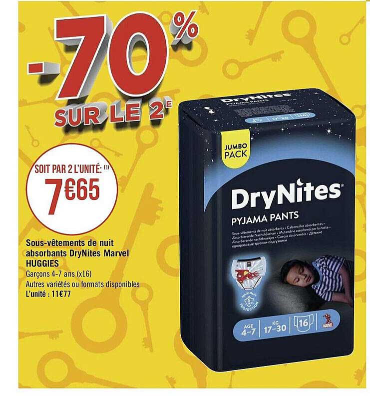 sous-vêtements de nuit absorbants drynites marvel huggies
