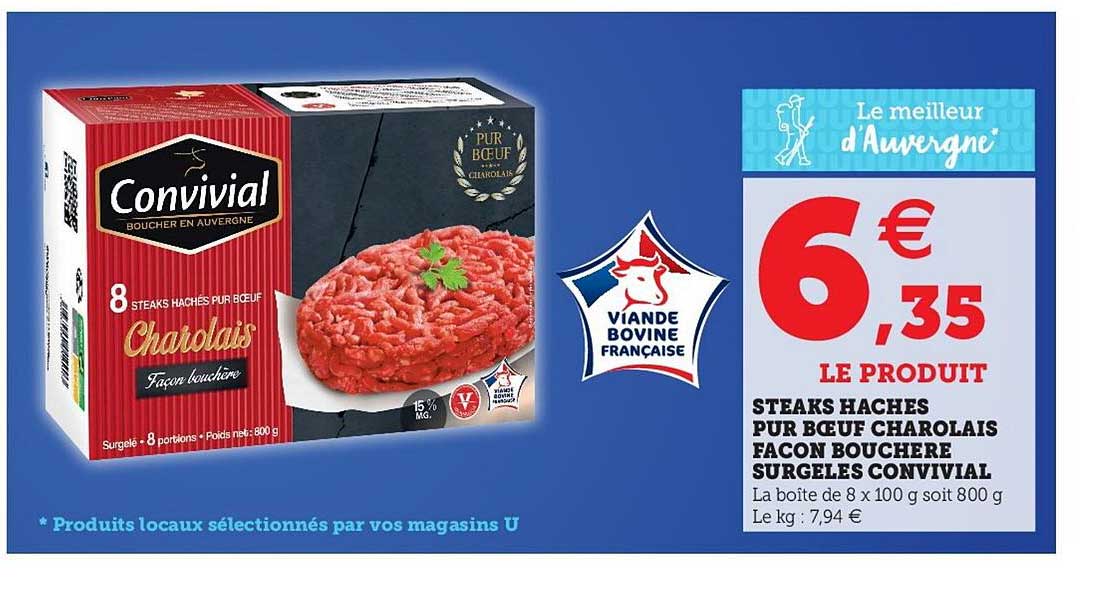 steaks hachés pur bœuf charolais façon bouchère surgelés convivial
